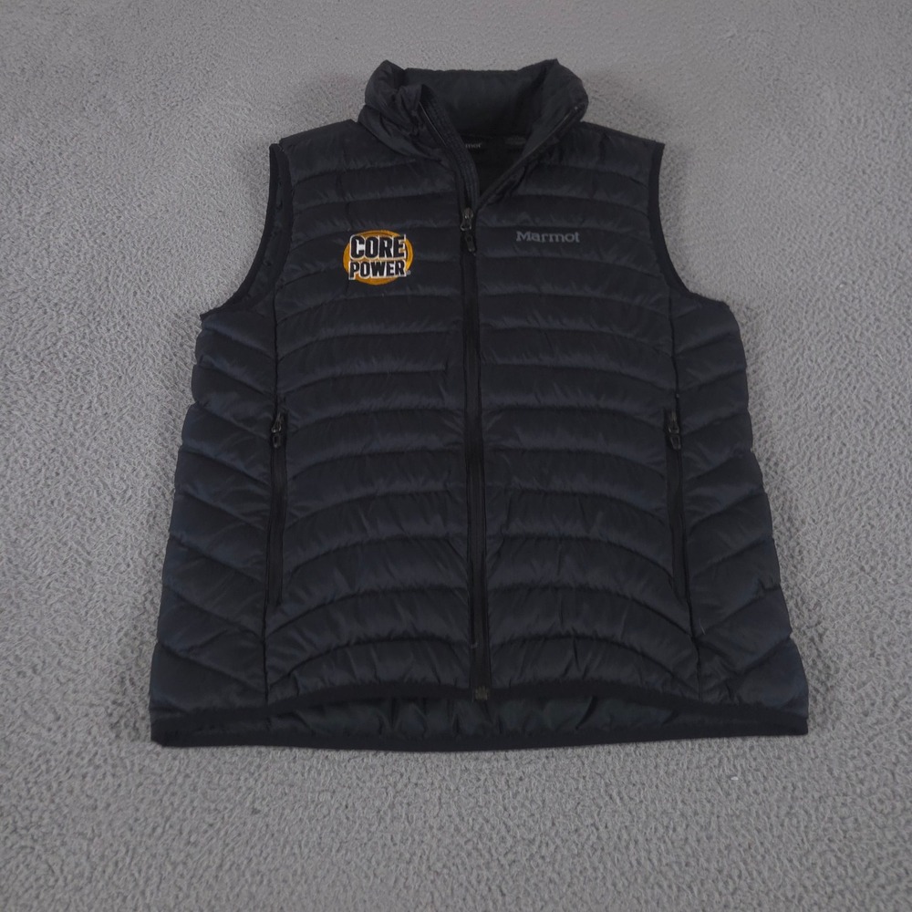 Marmot Vest Mens Medium Black Tullus Down 600 Fill Puffer Core Power Logo